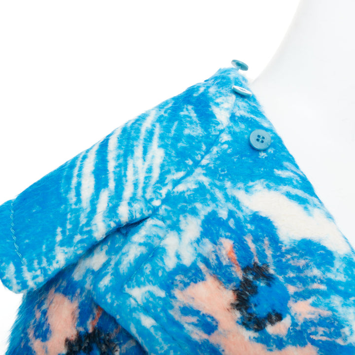 PRADA 2017 Runway blue alpaca wool abstract floral shearling collar coat IT40 S