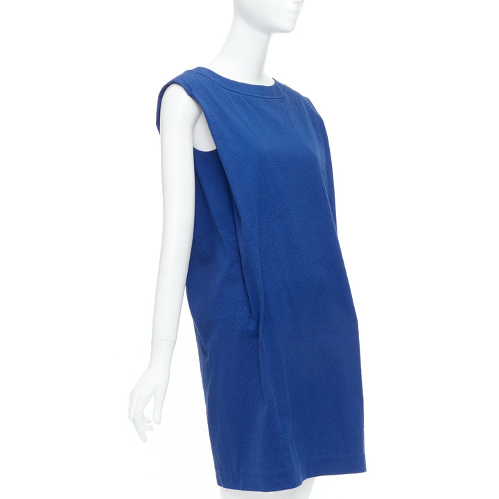 HERMES cobalt blue cotton blend pleated boxy shift dress FR34 XS