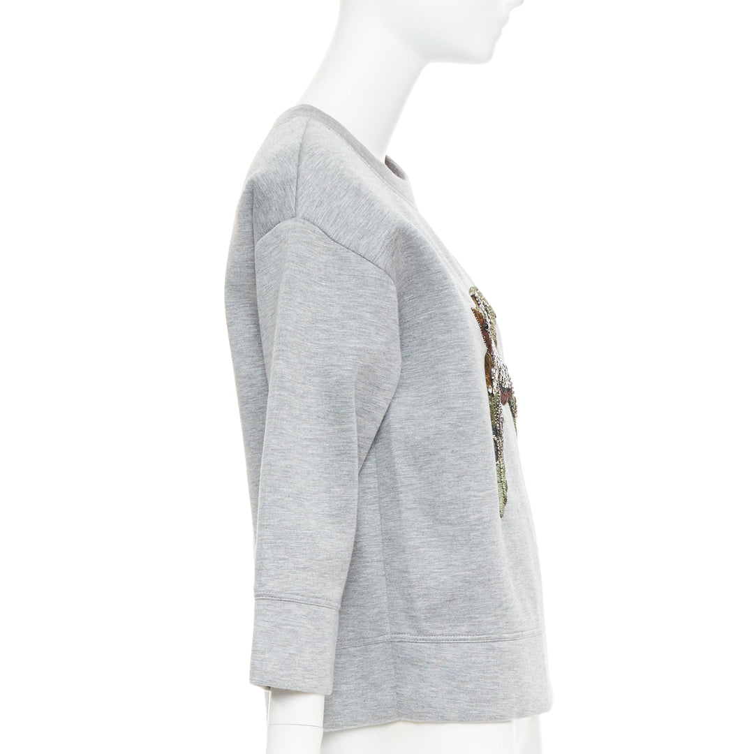 GUCCI 2015 grey neoprene crystal embroidered Swallow sweatshirt S