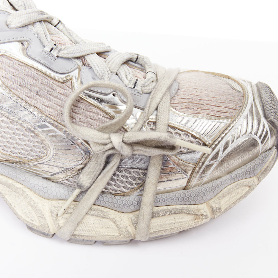 BALENCIAGA 2023 Runway 3XL silver mesh fabric chunky trainers sneakers EU44