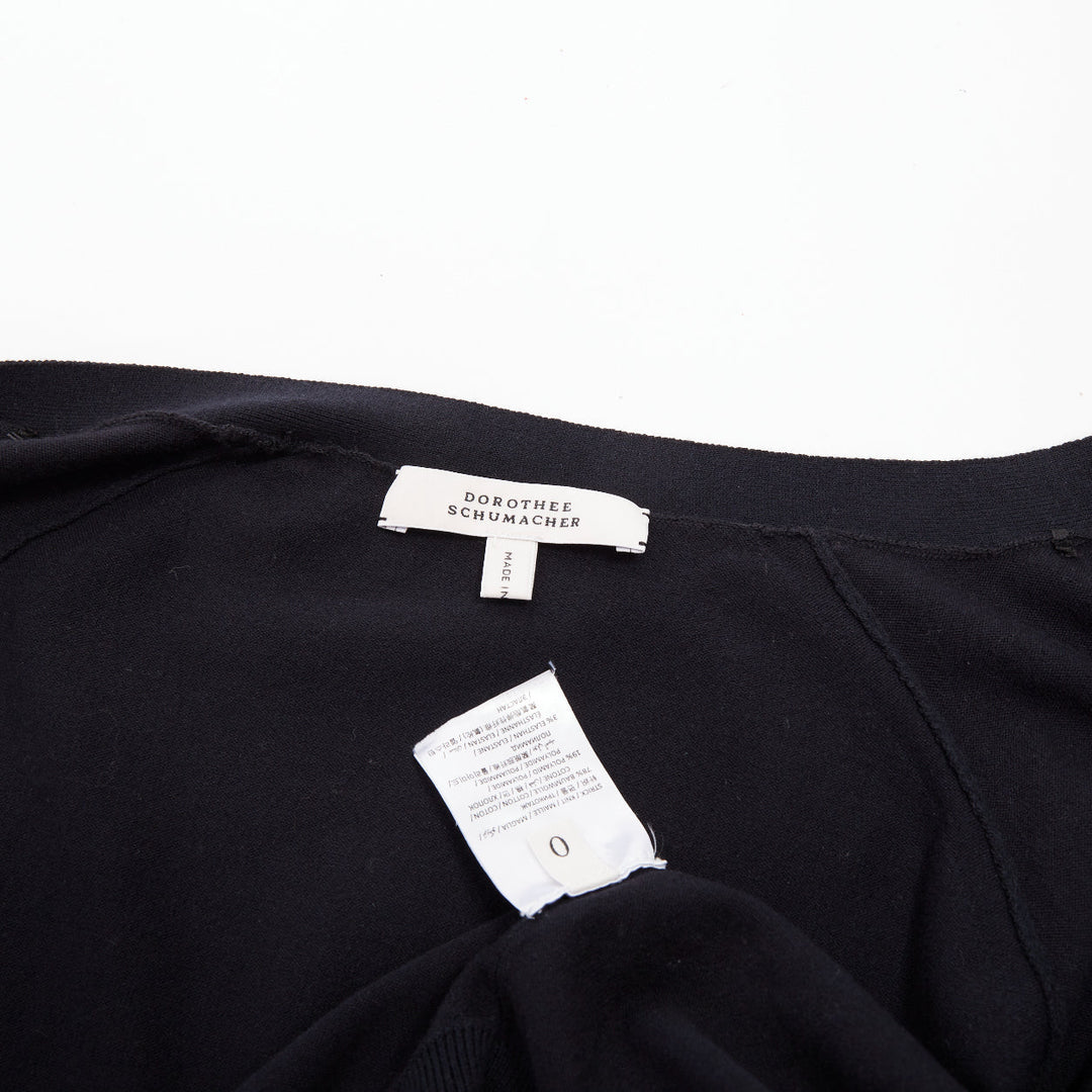 DOROTHEE SCHUMACHER black cotton blend deep v neck cropped knit cardigan US0 XS