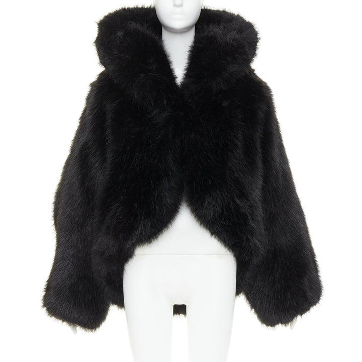 rare ALEXANDRE VAUTHIER COUTURE 2023 Runway black faux fur oversized cocoon coat