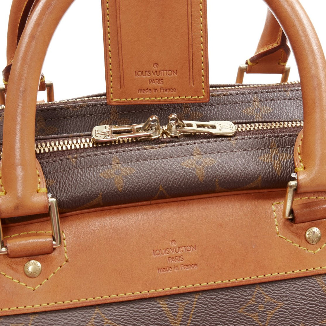 LOUIS VUITTON VIntage Alize brown monogram leather trim 2 compartment bag