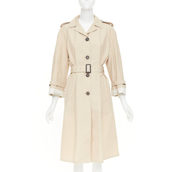 PRADA 2019 beige cotton pinstriped lined raglan sleeves trench coat IT36 XXS