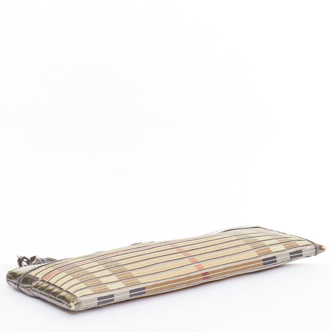 BURBERRY Nova Check metallic gold leather House Check applique zip clutch bag
