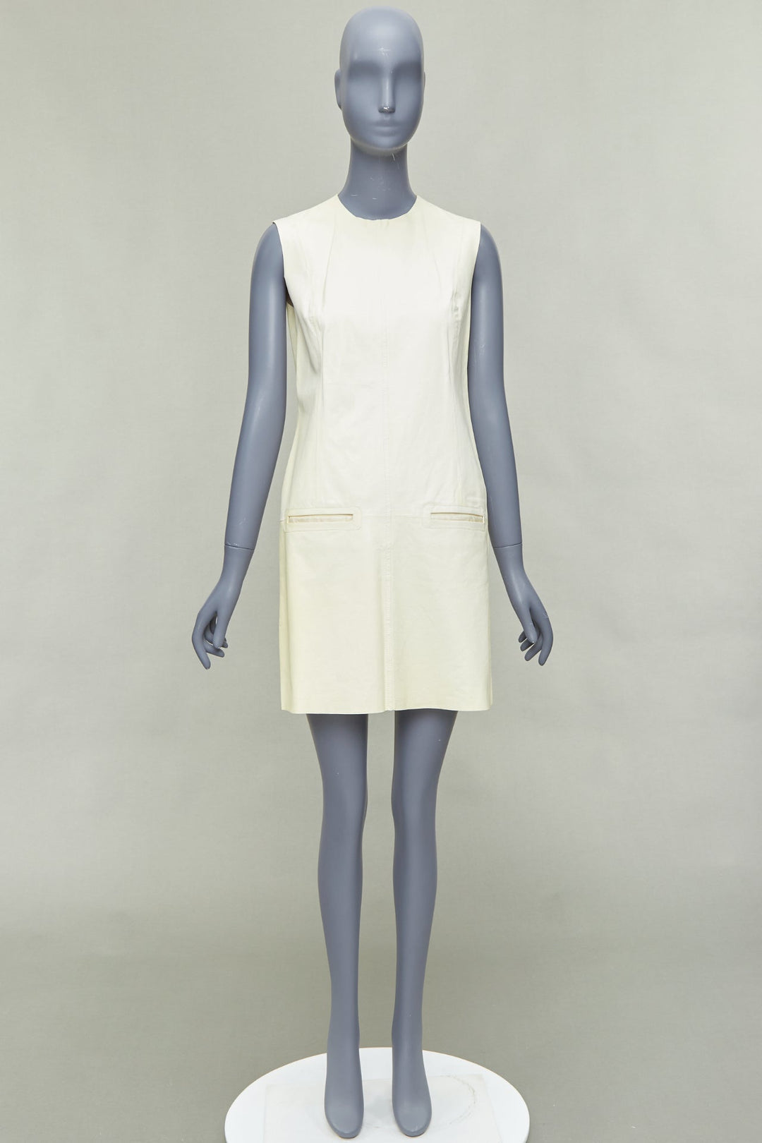 OLD CELINE Phoebe Philo cream kangaroo leather pocketed shift dress FR36 S