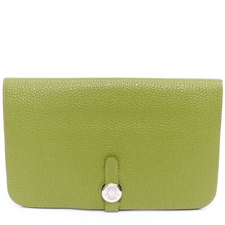 HERMES Dogon Duo green togo leather PHW loop through long wallet