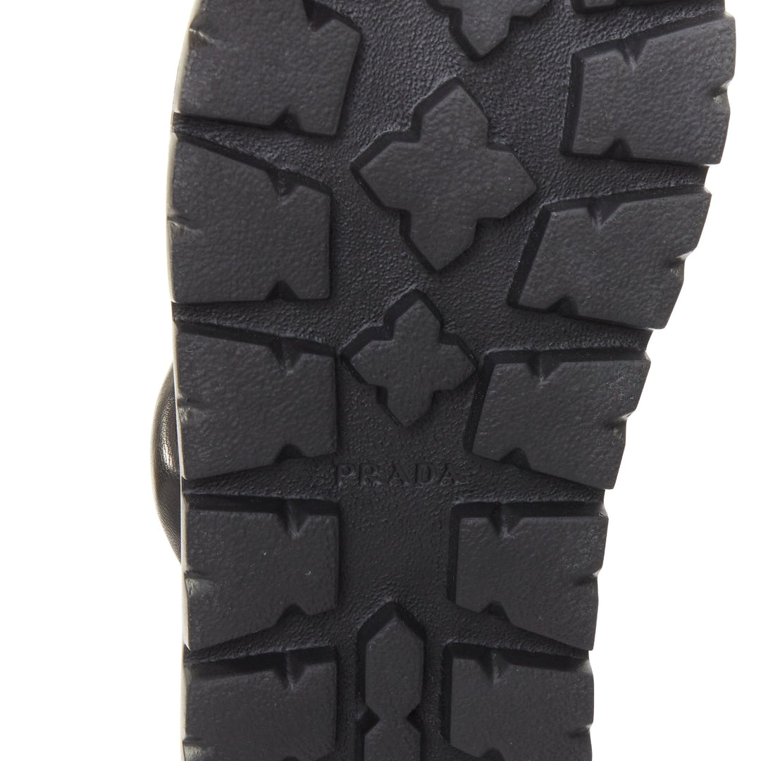 PRADA Blow black padded nappa leather strappy lug sole slingback sandals EU38.5