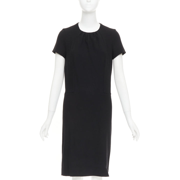 YVES SAINT LAURENT 2007 black 1wool frayed seam ruched neck shift dress FR34 XS