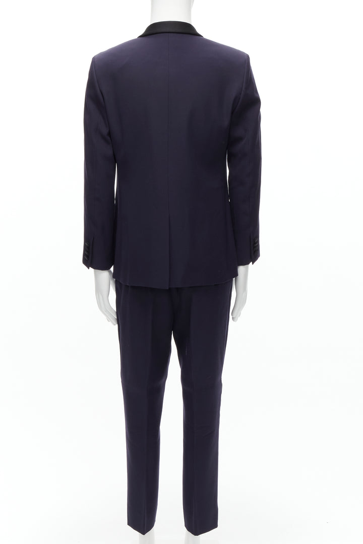 SAINT LAURENT virgin wool navy classic satin shawl collar tux blazer suit EU50 L