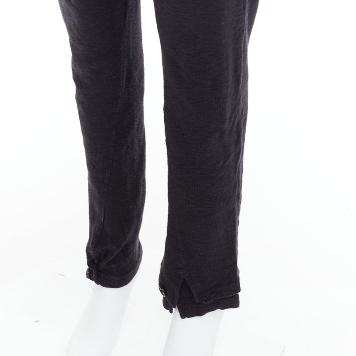 ANN DEMEULEMEESTER black cotton wool knit belted tapered pants S