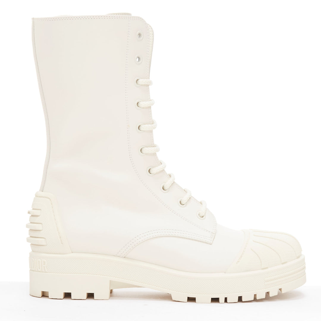 DIOR Dioriron cream CD logo back rubber cap combat boots EU38