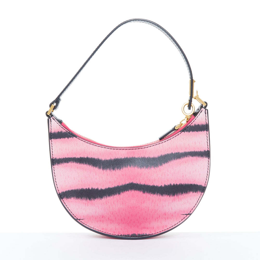 VALENTINO 2022 Tiger 1967 pink black animal print calfskin hobo moon bag
