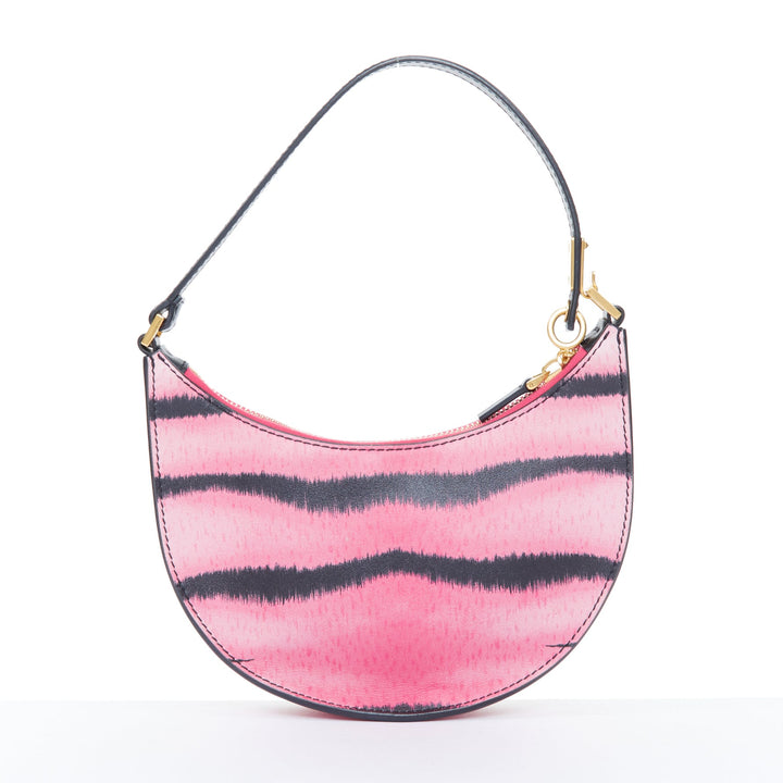 VALENTINO 2022 Tiger 1967 pink black animal print calfskin hobo moon bag