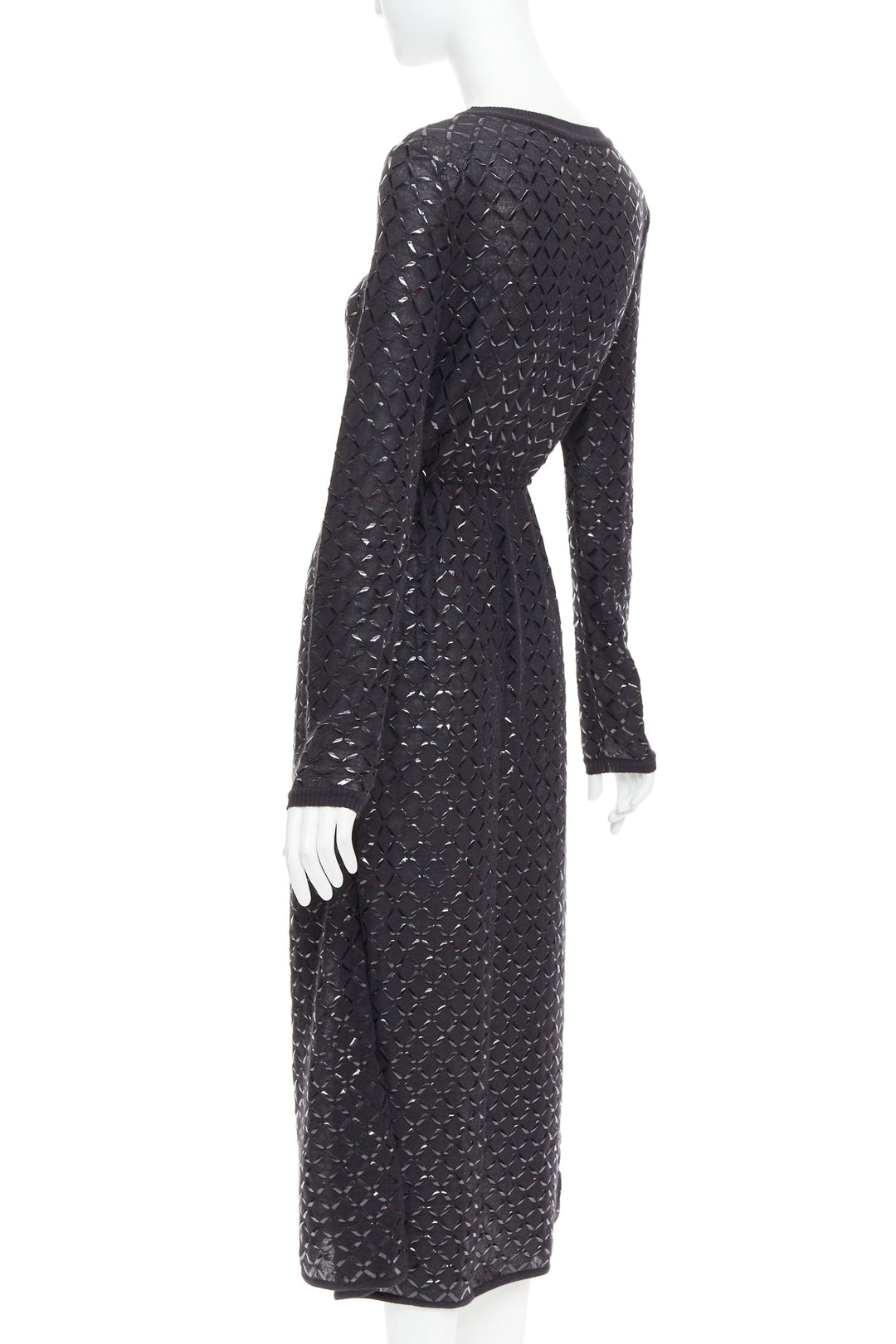 CHANEL black angora blend criss cross shine print knit dress FR36 S