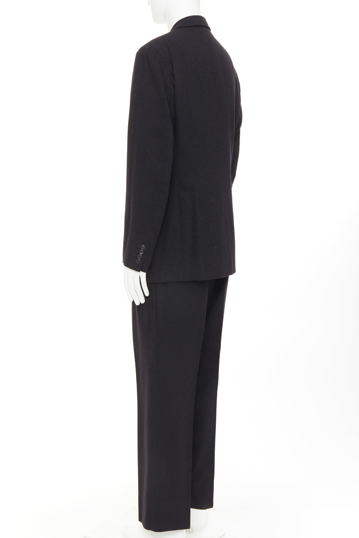 ISSEY MIYAKE black wool blend single breasted flap pocket blazer suit JP4 XL