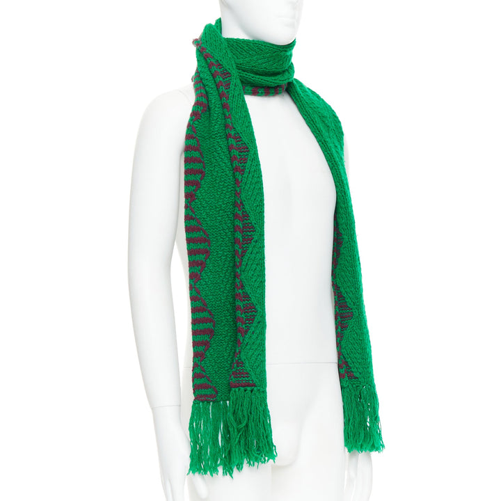 DRIES VAN NOTEN green brown knitted long wrap scarf