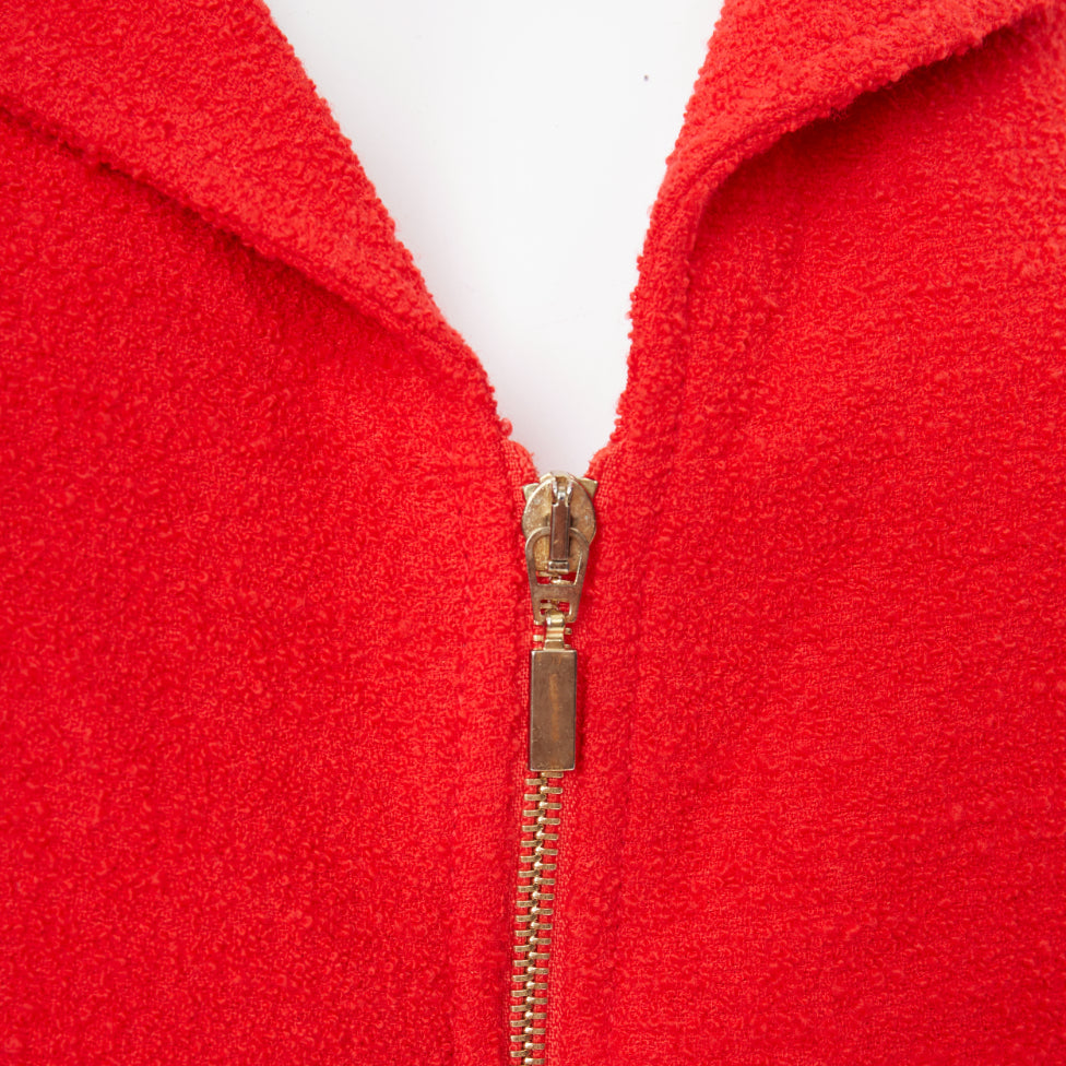 OSCAR DE LA RENTA 2008 red wool tweed gold zip open collar jacket US14 3XL