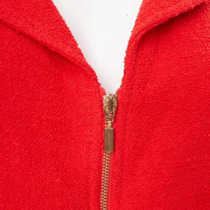 OSCAR DE LA RENTA 2008 red wool tweed gold zip open collar jacket US14 3XL