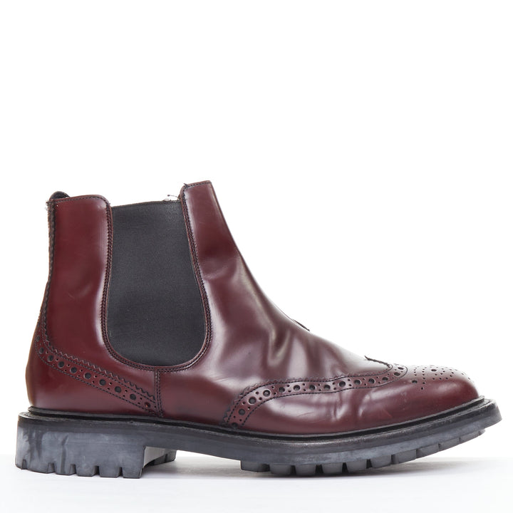 CHURCH'S Ketsby burgundy perforated polished chelsea boots UK7 EU41