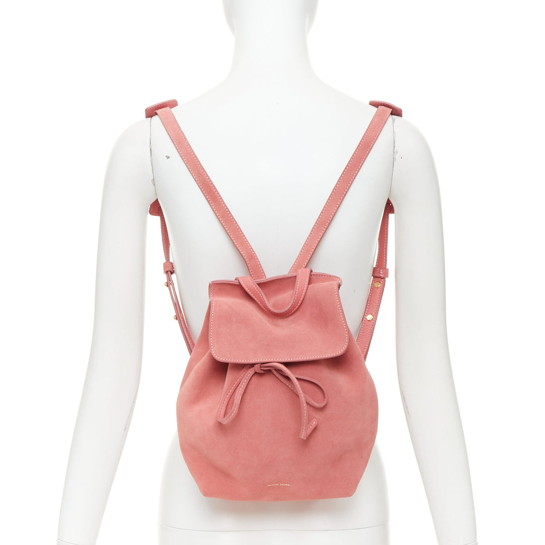 MANSUR GAVRIEL Suede Mini Backpack pink leather gold logo tie bag