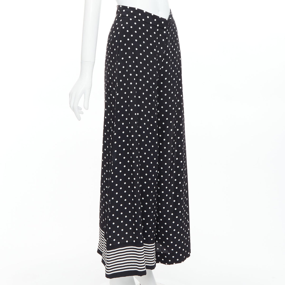 STELLA MCCARTNEY 2016 black white 100% silk polka dot striped pants IT36 XXS