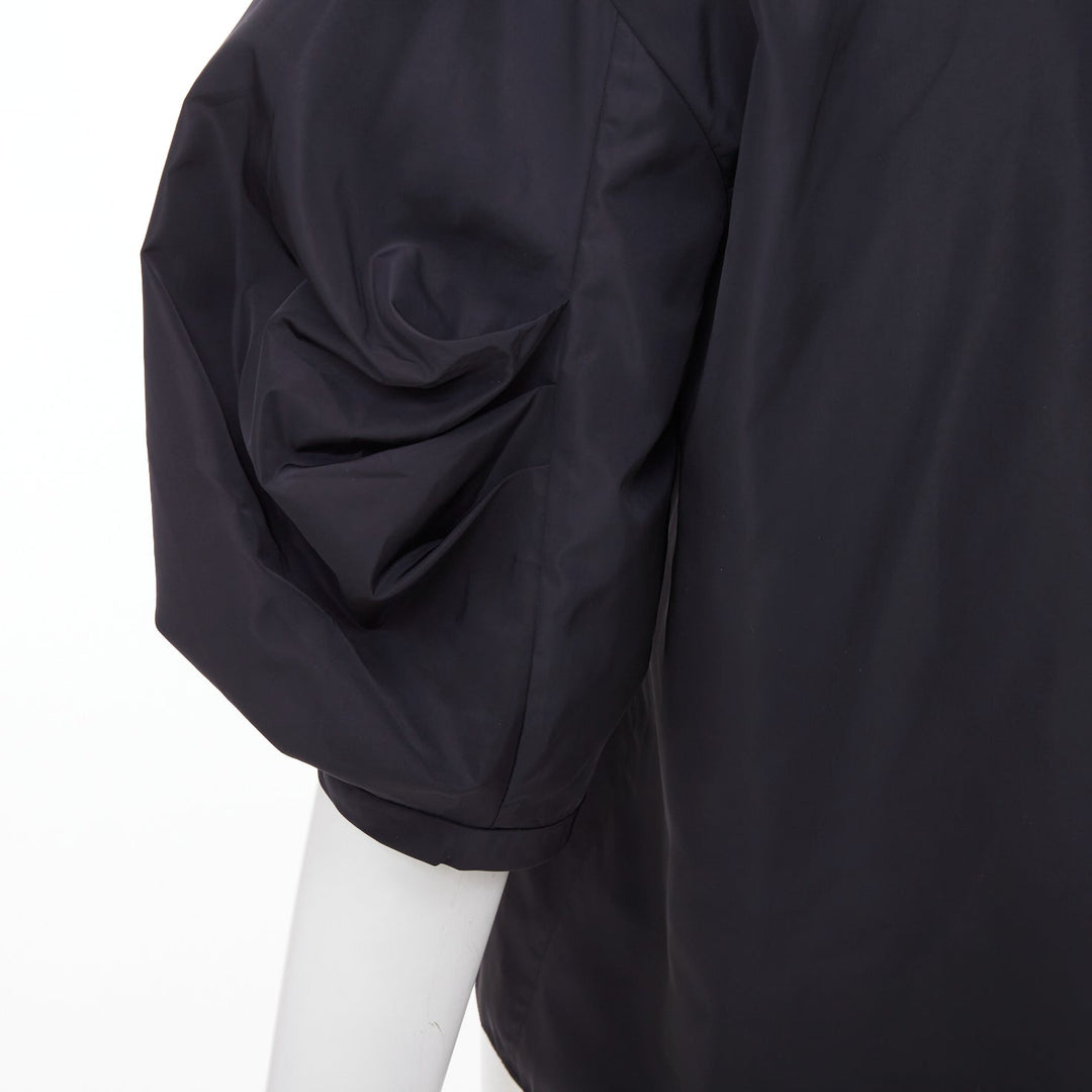TIBI Italian Sporty Nylon Pleat Sleeve black sculptural balloon blouse US0 XS