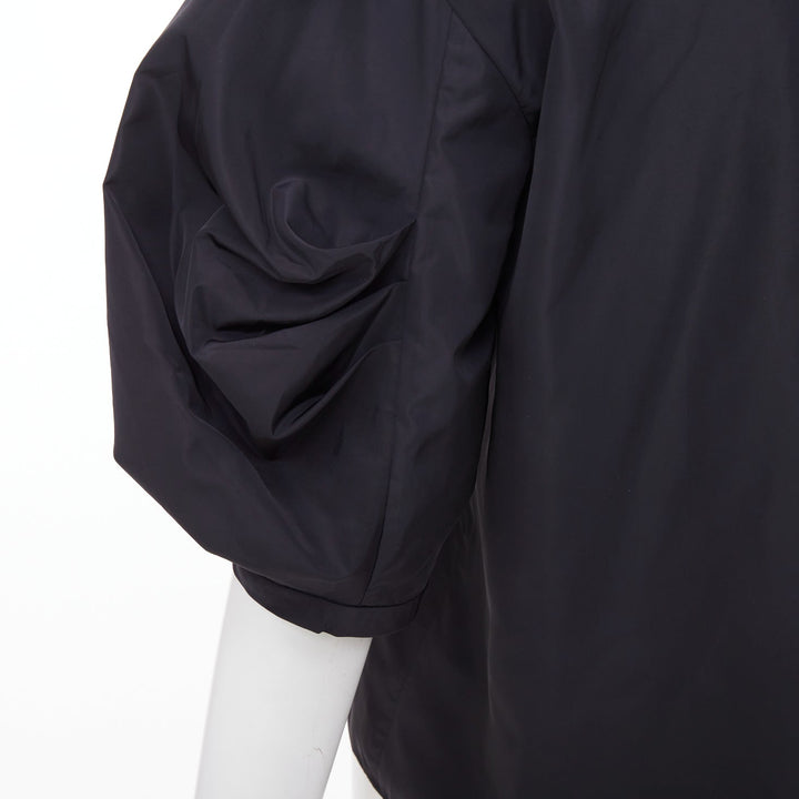 TIBI Italian Sporty Nylon Pleat Sleeve black sculptural balloon blouse US0 XS