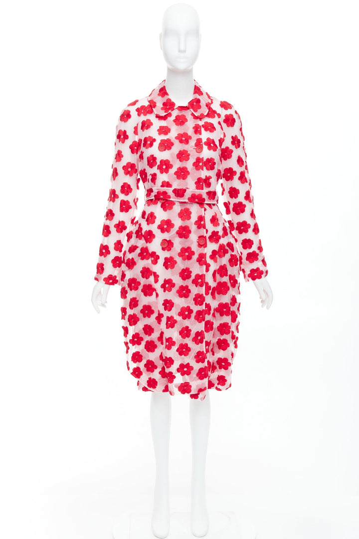 SIMONE ROCHA Runway red pink cotton floral embroidered coat UK6 XS