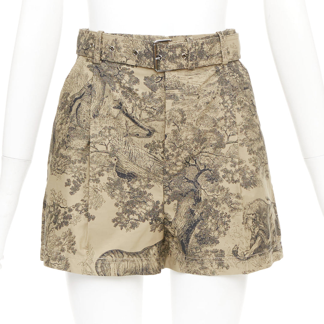 CHRISTIAN DIOR 2019 Toile de Jouy Sauvage beige cotton belted shorts FR34 XS