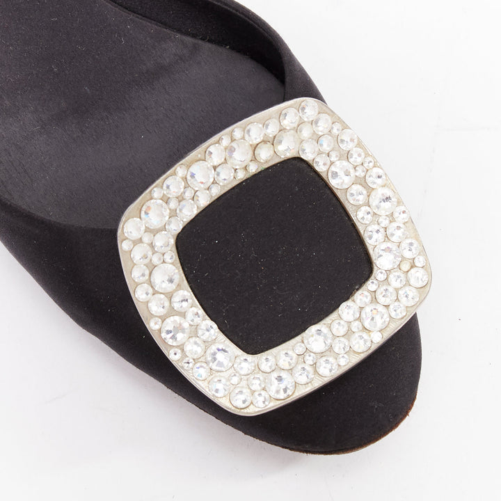 ROGER VIVIER Chips Strass black satin crystal buckle dorsay flats EU35