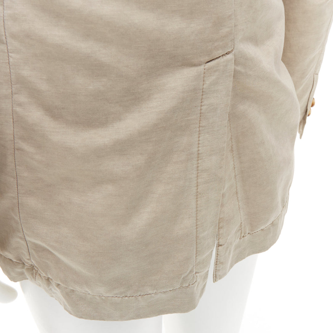PRADA beige coated linen cotton flap pockets two button relaxed blazer IT48 M