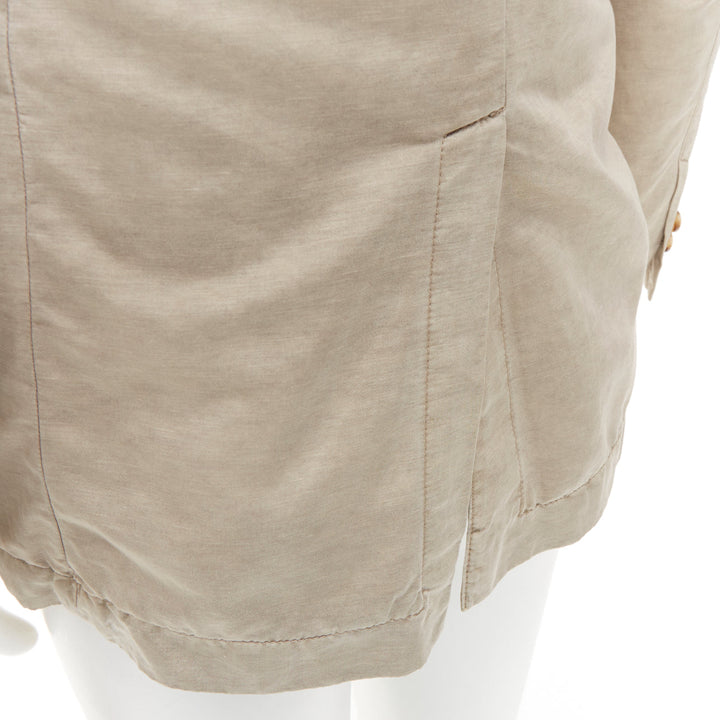 PRADA beige coated linen cotton flap pockets two button relaxed blazer IT48 M