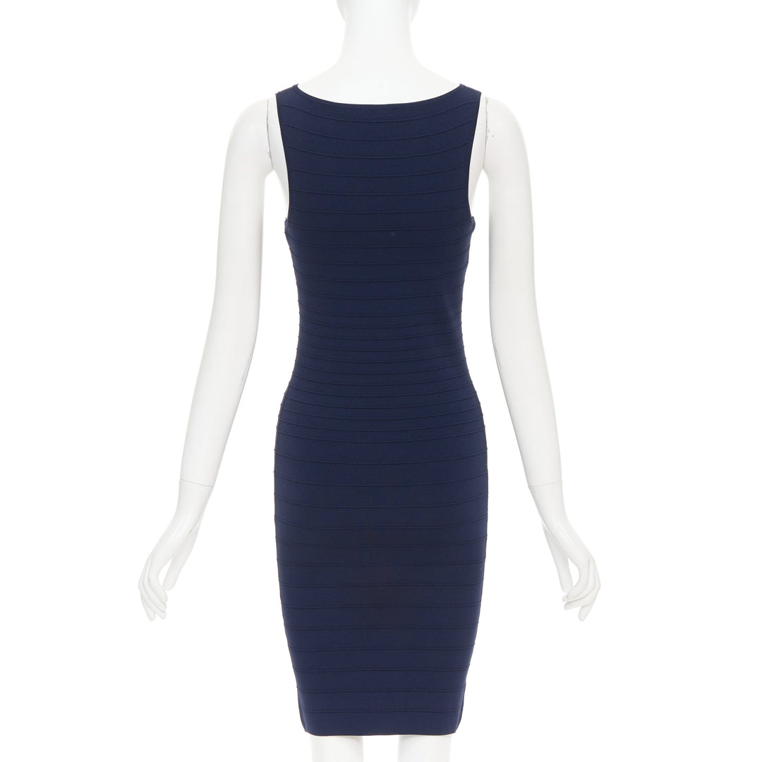 DONNA KARAN navy viscose blend bateau neck bandage bodycon dress S