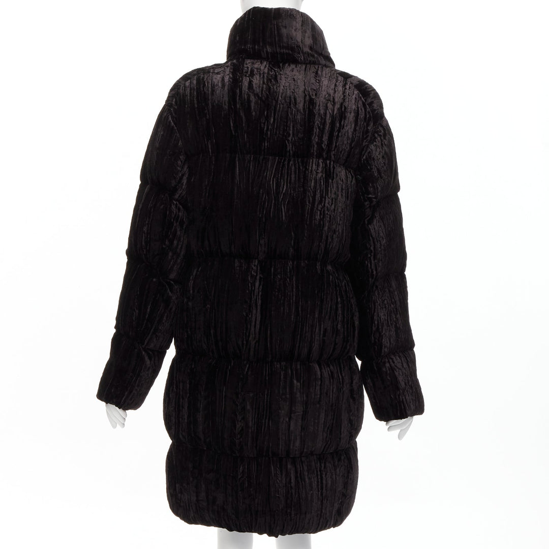 ANAIS JOURDEN black crimped velvet high neck puffer coat jacket FR38 M