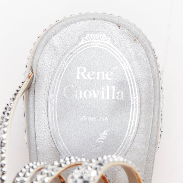 RENE CAOVILLA Cleo 45 silver strass crystal wrap around block heels EU37.5