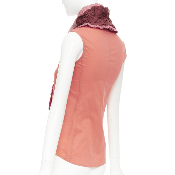 YVES SAINT LAURENT Rive Gauche 2006 coral pink ruffle collar shirt FR34 XS