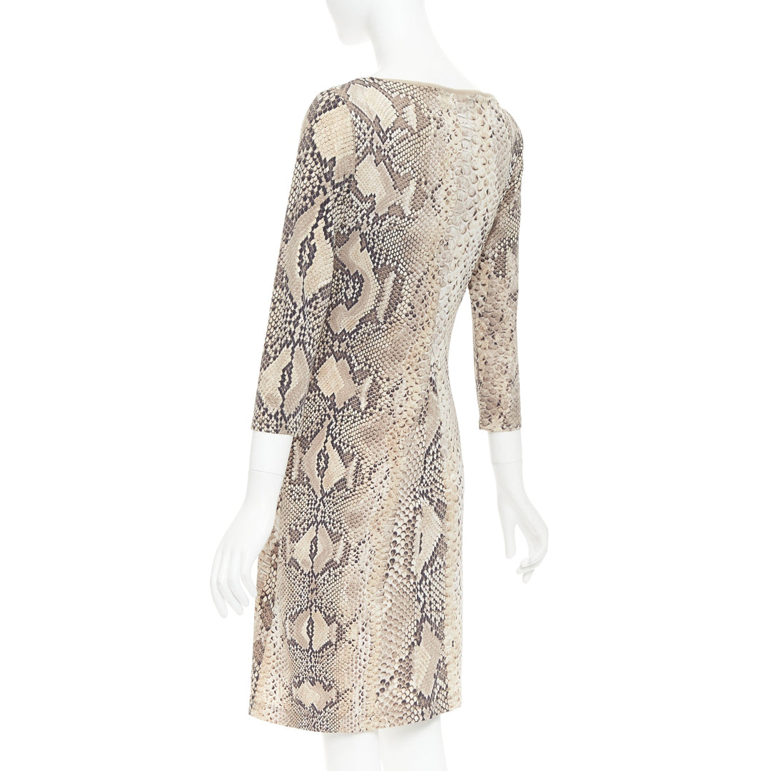 ROBERTO CAVALLI Vintage scaled leather print lace detail V neck dress IT42 M