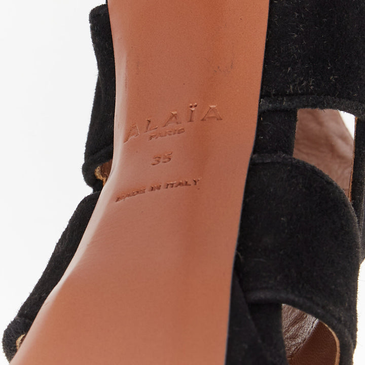 ALAIA 2012 black wavy suede caged cutout strappy open toe platform sandals EU35