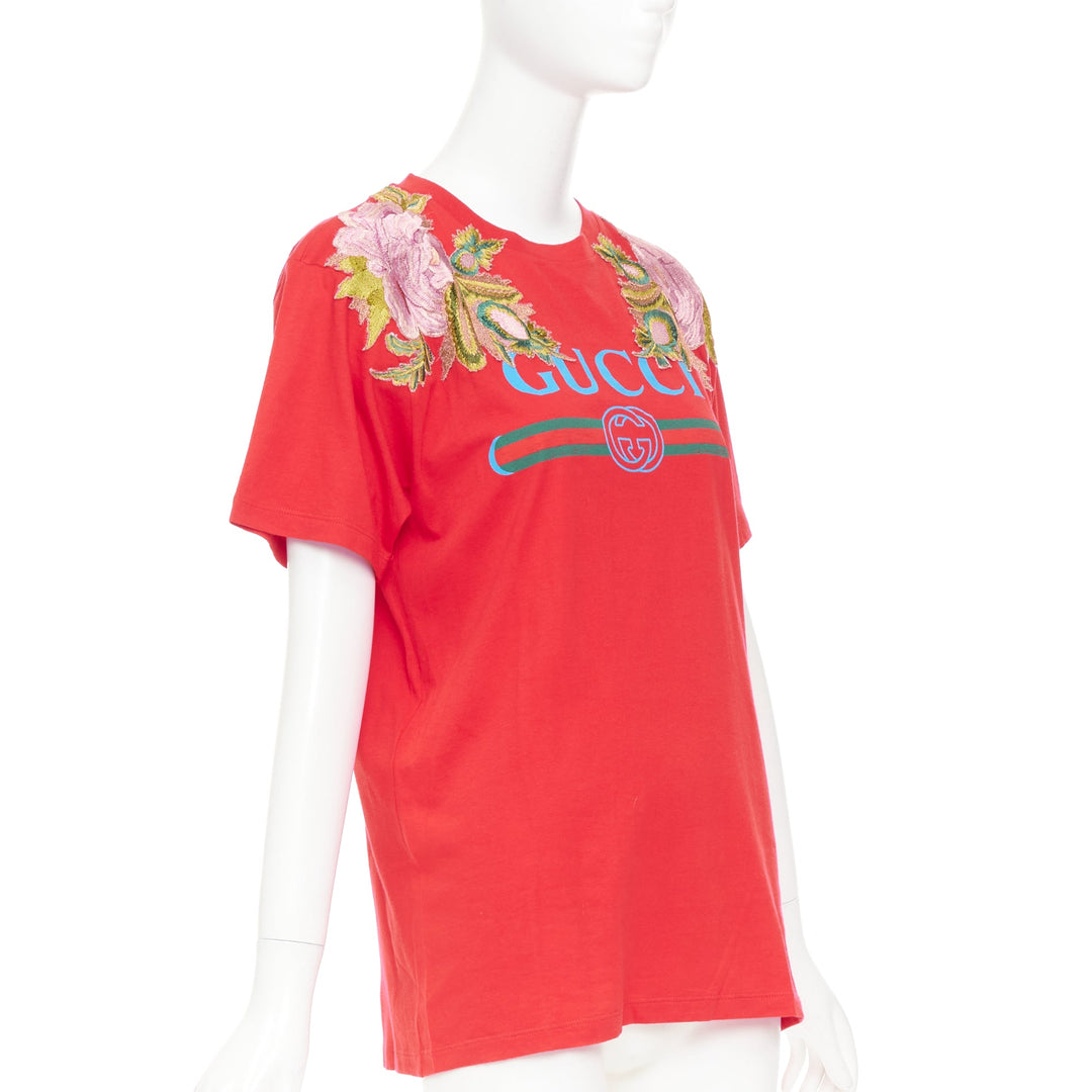 GUCCI 2017 Dover Street Market DSM red cotton flower embroidered t-shirt XS