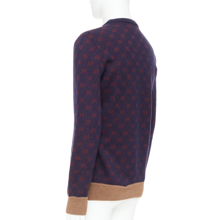 GUCCI GG Jacquard purple red wool alpaca monogram knit sweater