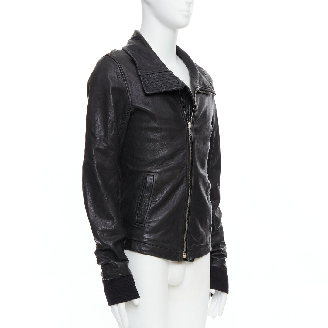 RICK OWENS black lambskin leather Olmar Mirta zip motorcycle jacket XS