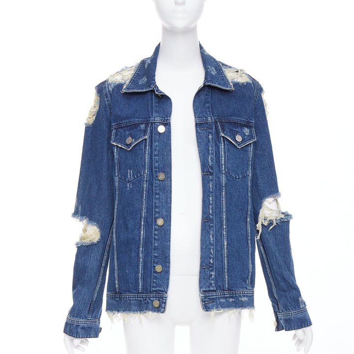 ACNE STUDIOS 2012 Fever Torn blue distressed denim cut out jacket FR34 XS