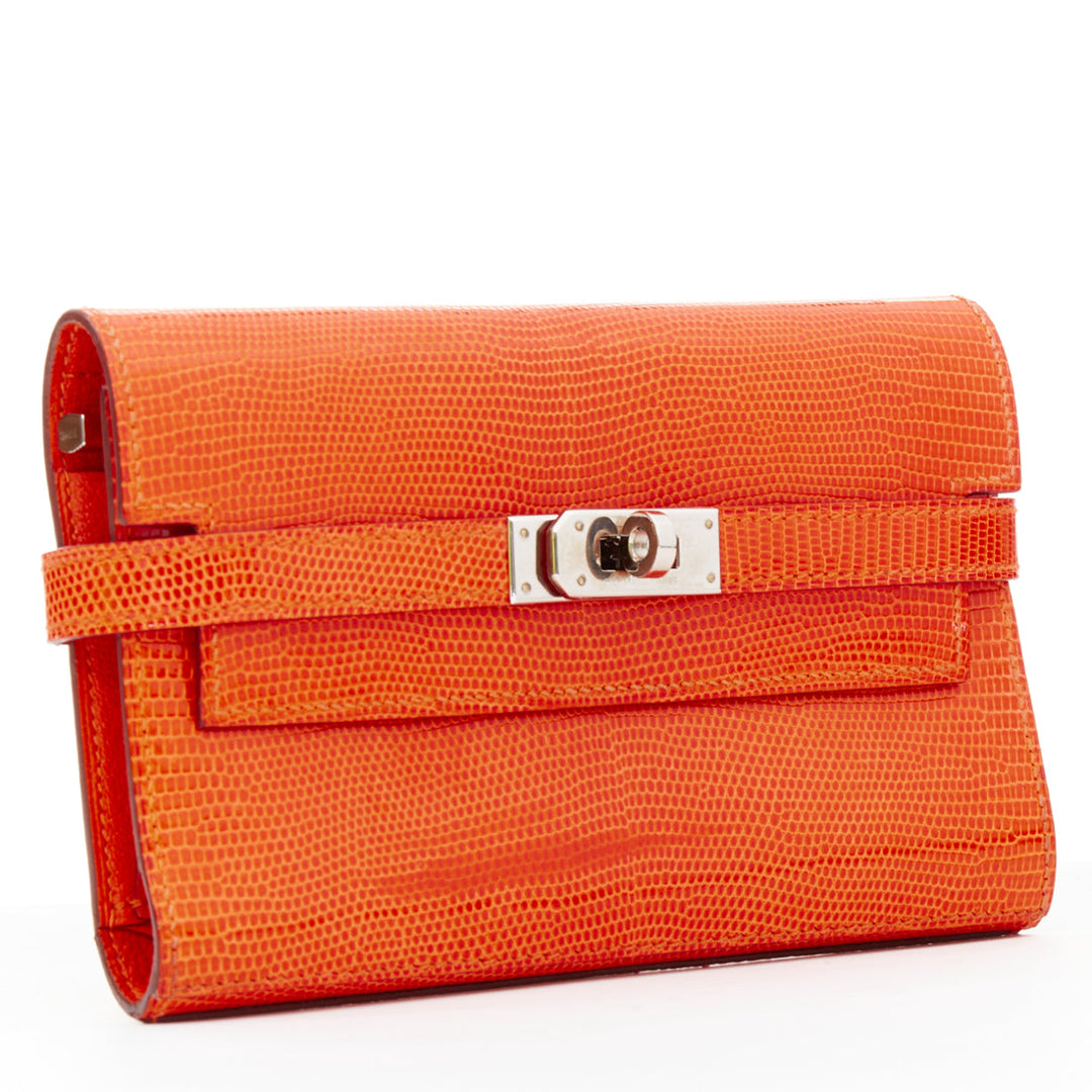 HERMES Kelly Short orange shiny liz leather PHW classic wallet