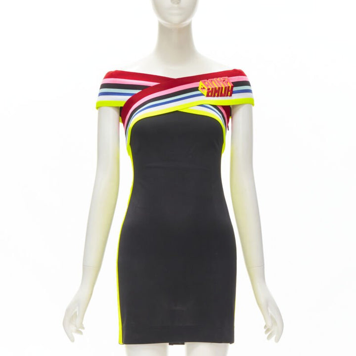 FENDI Roma Amor neon cross strap FF Zucca black bodycon dress XS