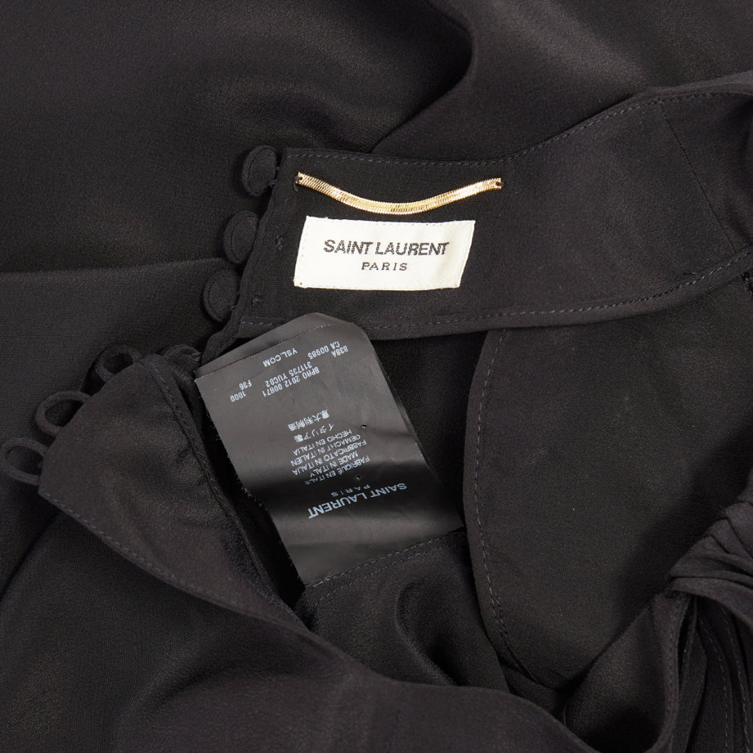 SAINT LAURENT 2012 pussy bow ribbon collar padded shoulder silk blouse FR36 S