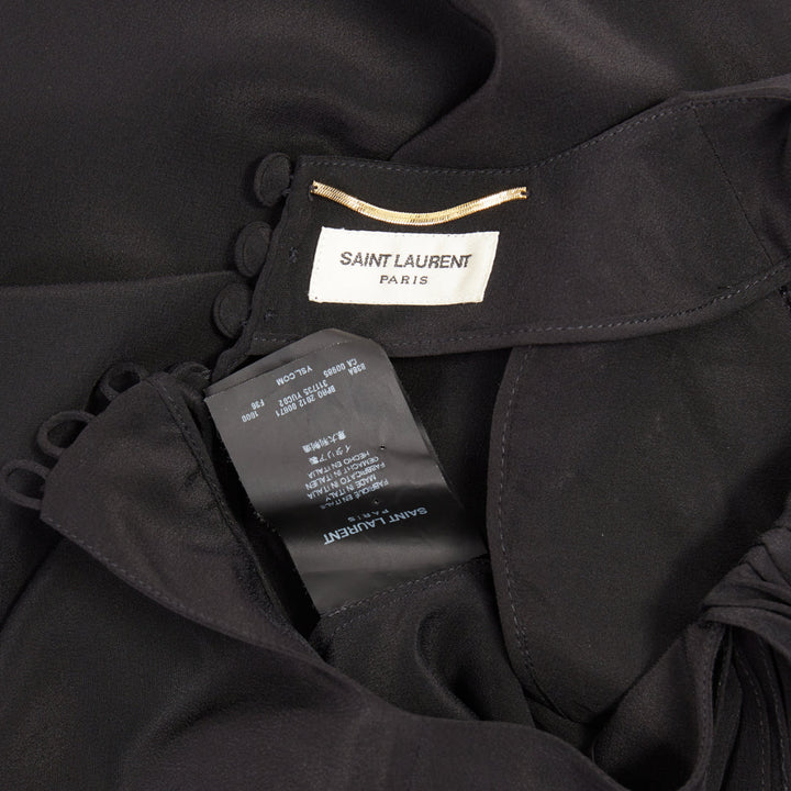 SAINT LAURENT 2012 pussy bow ribbon collar padded shoulder silk blouse FR36 S