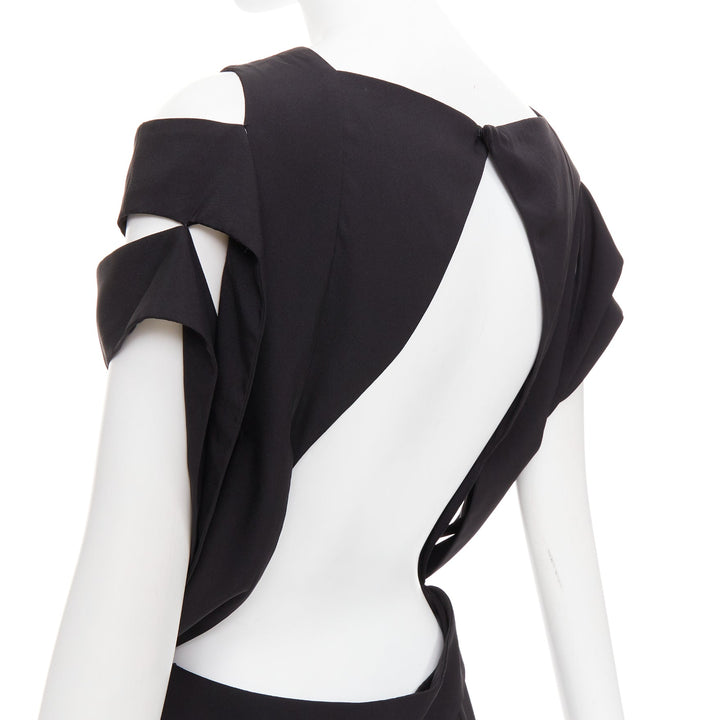 STELLA MCCARTNEY 2008 black silk intrecciato woven open back dress IT40 S