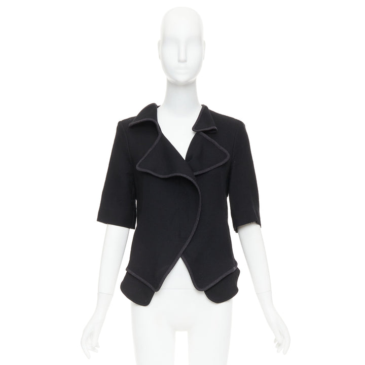 MARNI 2010 black 100% virgin wool twill trimmed collar fitted jacket IT38 XS