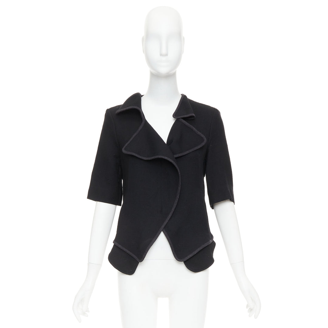 MARNI 2010 black 100% virgin wool twill trimmed collar fitted jacket IT38 XS